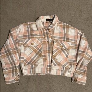 Forever 21 Plaid Utility Jacket in Pink and Tan